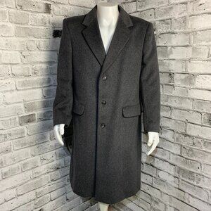 Vintage Cashmere Wool Long Coat Overcoat Mens 44 Charcoal Corpcore Old Money 90s